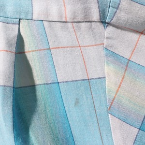 美品 M McGREGOR 綿ポリ オンブレ ブルー 開襟チェックシャツ 60s 70s 青