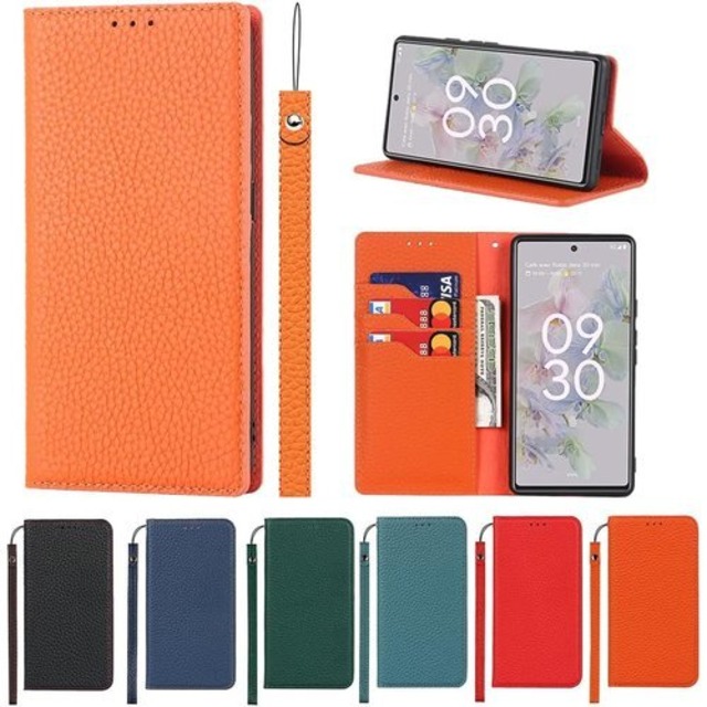 Eastwave for Google Pixel 6A ケース 本革 牛革 for google pixel 6a ケース for pixel6a 手帳型 カバー Case カバー 手帳 本革 柔らかい 本皮 スプラットホール付き スプラット同梱 内蔵マグネット-オレンジ 1824