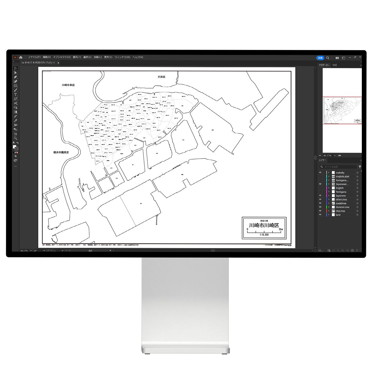 川崎市川崎区：町名も記載の地図データ（PDF・Aiファイル） | 白地図