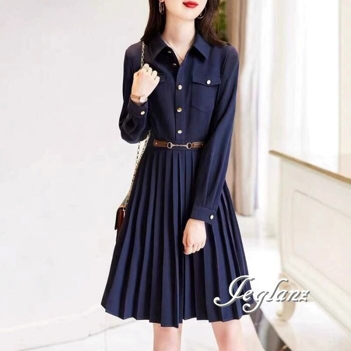 2色 シャツ ワンピース 切替 プリーツ きれいめ カジュアル(M9242)γα
