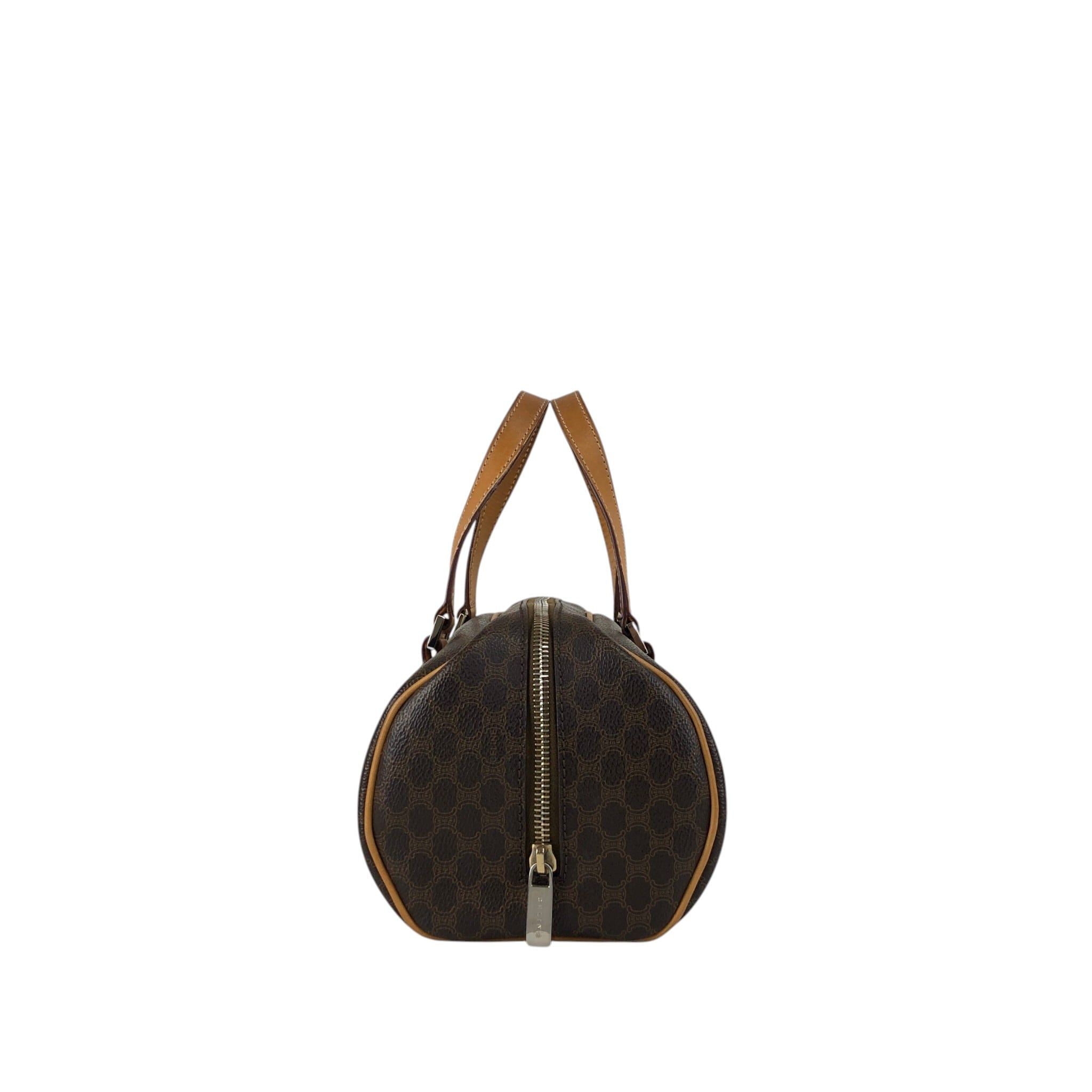 CELINE セリーヌ マカダム ハンドバッグ ブラウン PVC レザー ボストン