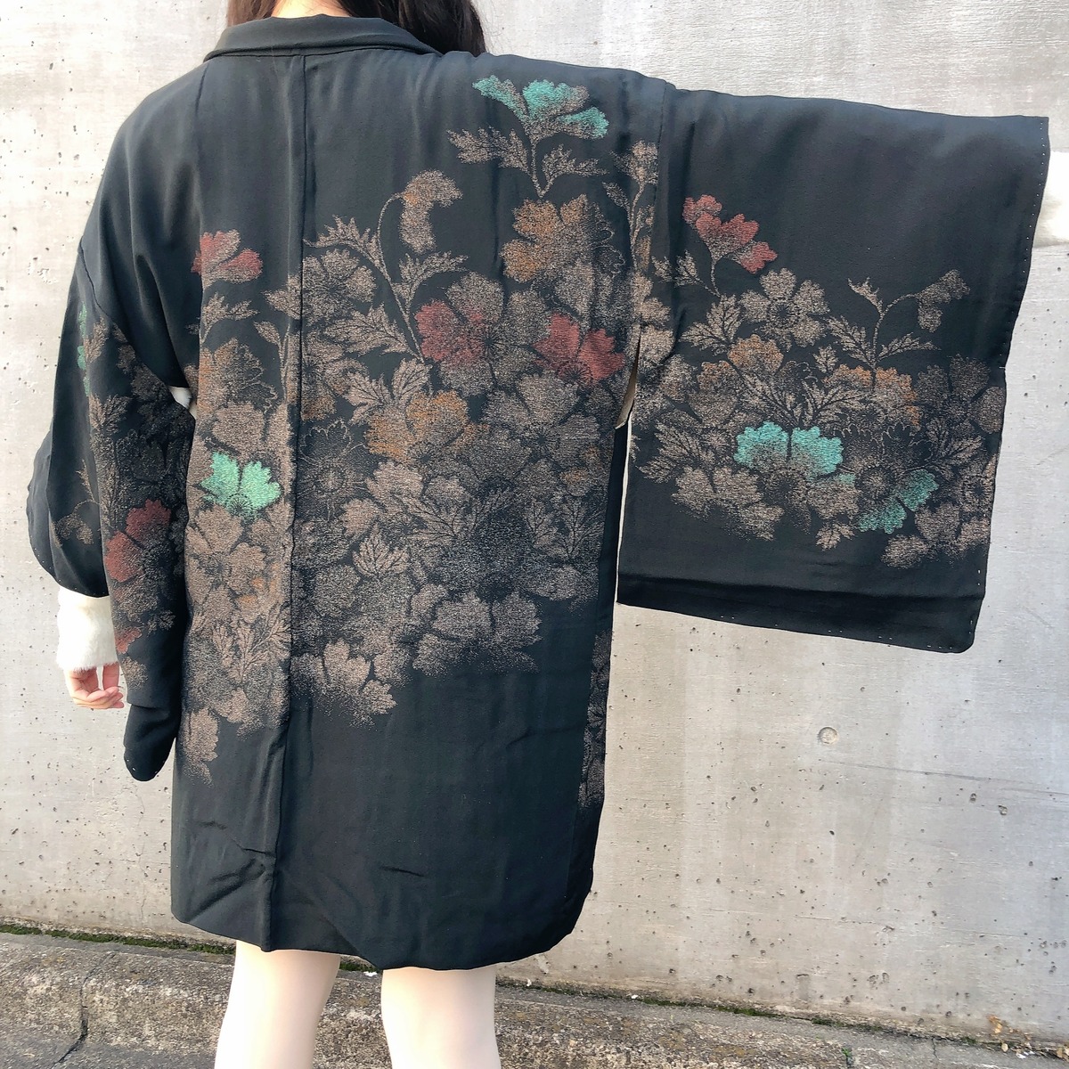 bkh4 黒羽織 ~ ラメ、オーロラ、着物、花柄、ビンテージ、ガウン 