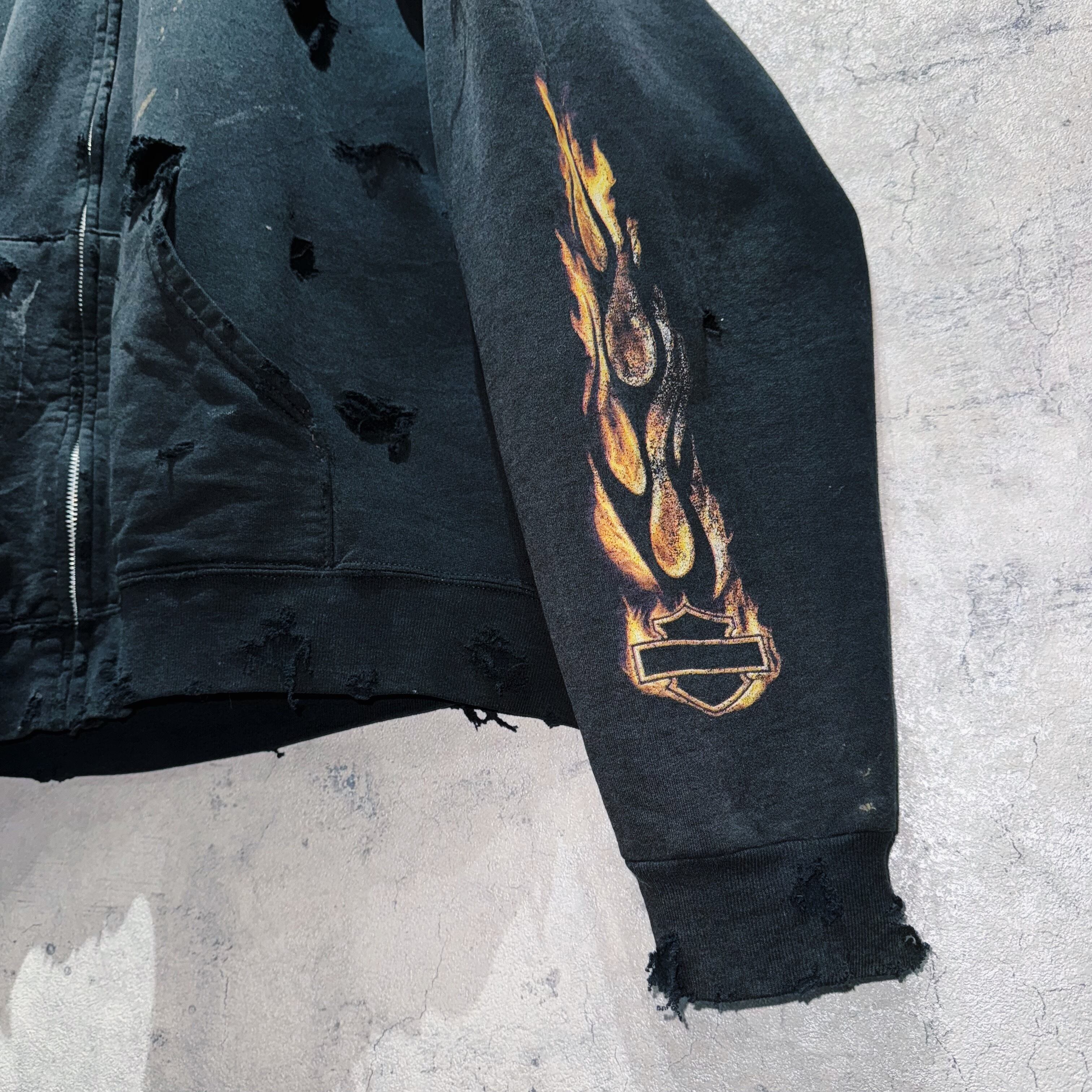 Harley-Davidson”Fire pattern design boro custom zip-up hoodie | ayne