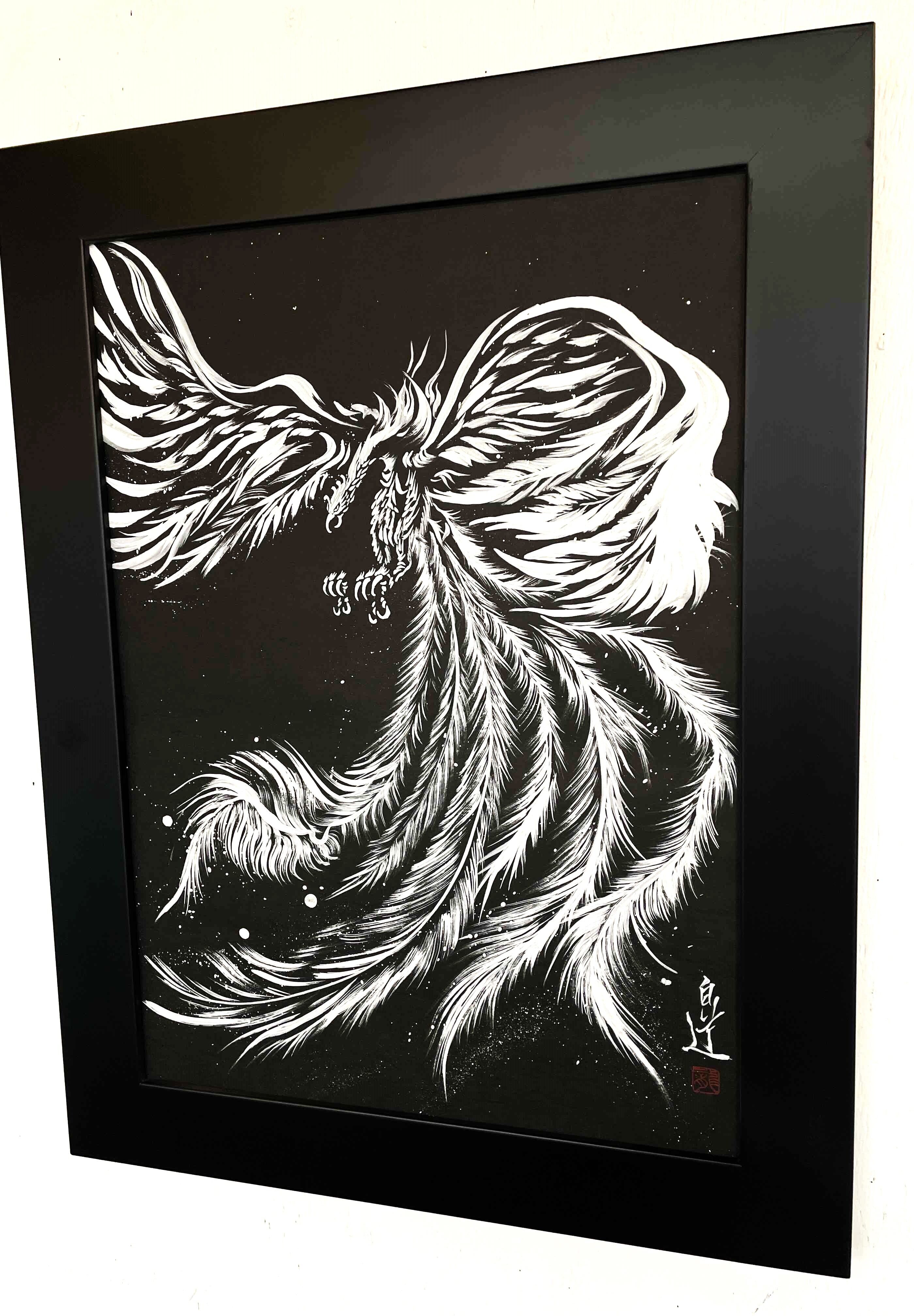 現代水墨画家 絵師白道 「白鳳凰」 直筆作品 証明書カード付 鳥 鳳凰