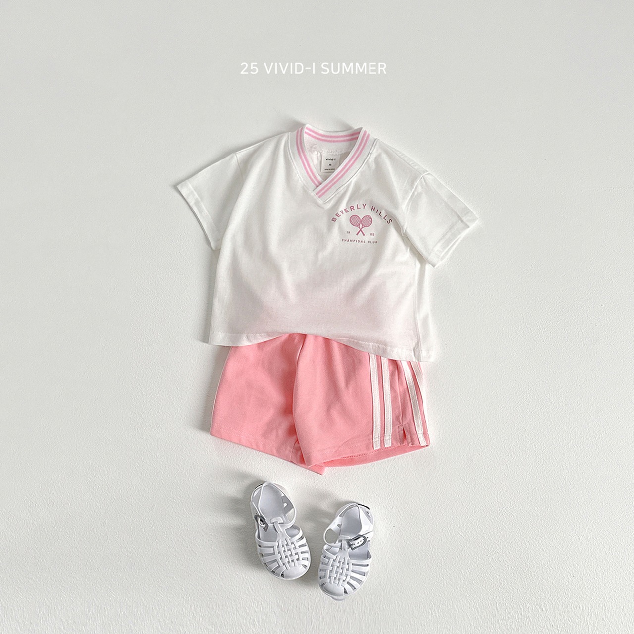 [VIVIDI] Racket V-neck top set / [비비드아이] 라켓브이넥상하