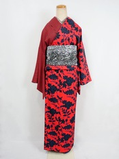【受注商品】Rumi Rock片身変わりきもの「夜の更紗×変わり縞」　[A1712]