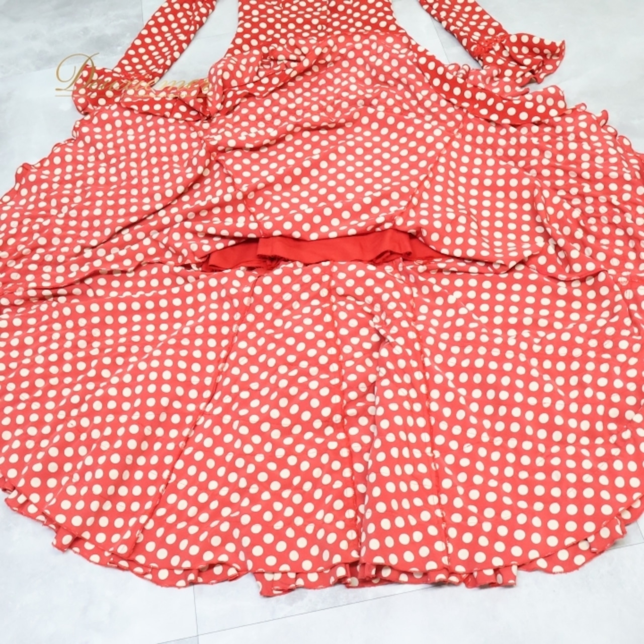 フラメンコ 衣装 ツーピース セットアップ トップス ブラウス ファルダ スカート 赤 白 ドット 水玉 ボランテ フリル 襟 レッド系 ホワイト系 レトロ かわいい ポップ フェス 衣装用 舞台衣装 ダンス 衣装 レディース フラメンコファッション