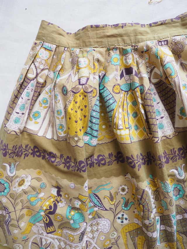 ~1960’s American Vintage Folk Print Cotton Skirt