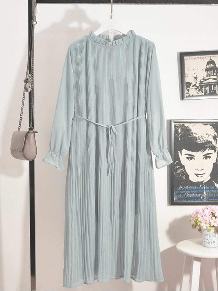 パステルカラープリーツシフォンワンピース デートコーデ お呼ばれ おしゃれ きれいめ フェミニン 大きいサイズ 韓国 CH5670