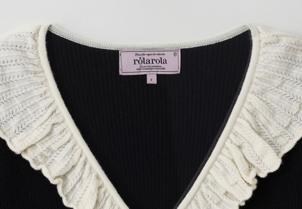 ROLAROLA] FRILL COLLAR CARDIGAN BLACK 正規品 韓国ブランド 韓国通販