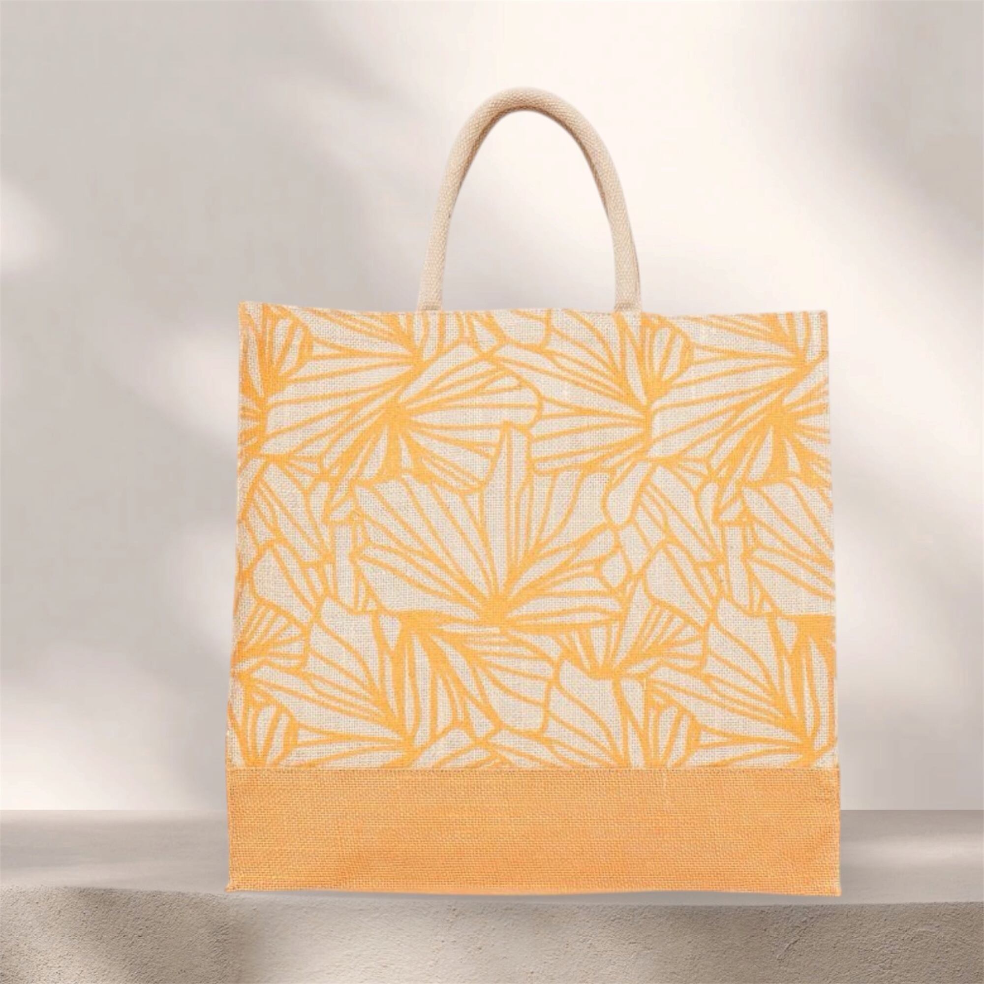 ハワイ ジュート トートバッグ ハイビスカス オレンジ レッスンバッグ フラ HAWAII 大容量 <オレンジ Hibiscus>