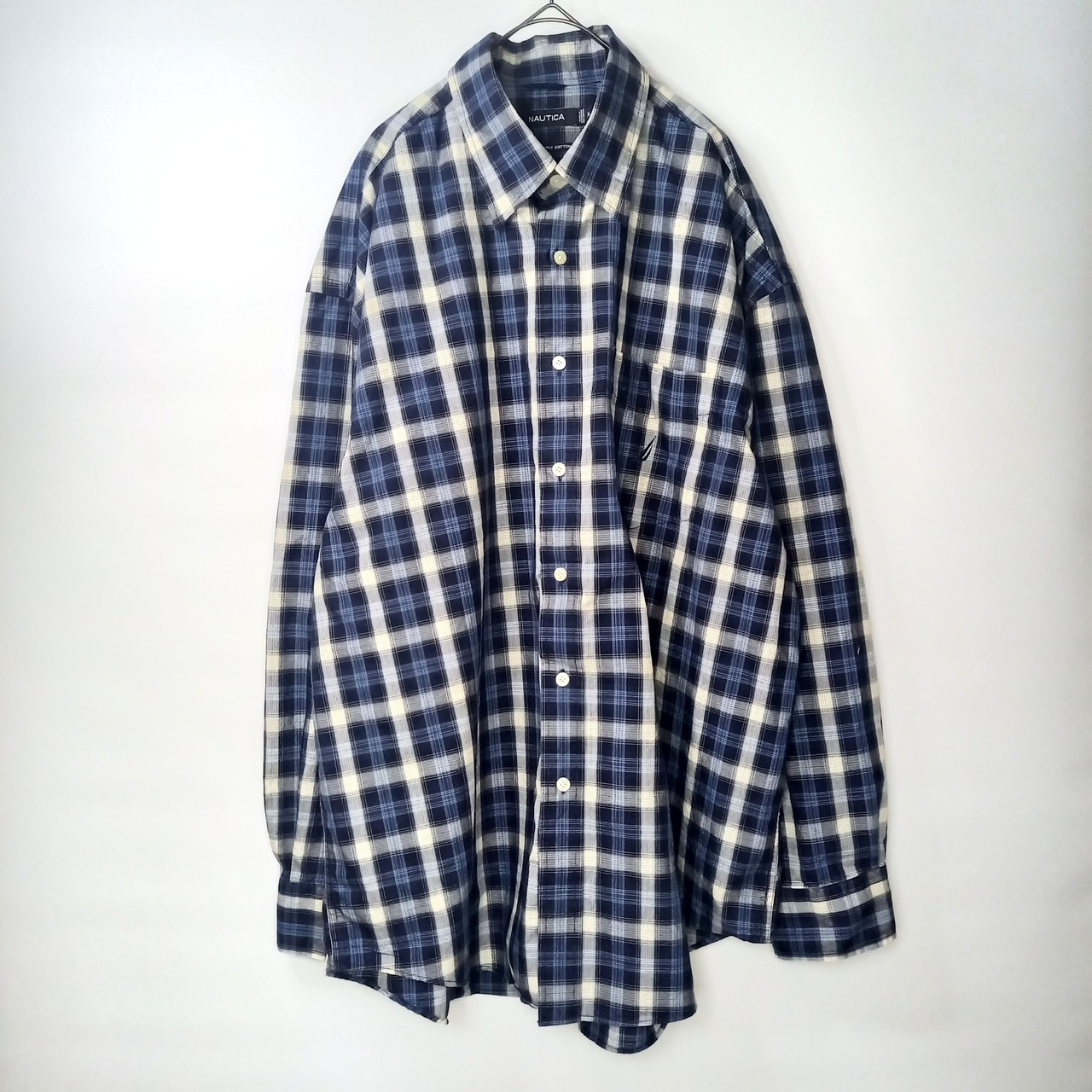 ノーティカ　オンブレ　BDシャツ　ボタンダウン　長袖　刺繍　シャドーチェック