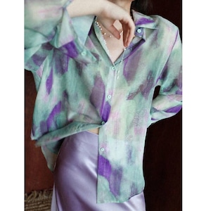green purple gradient tie dye shirt<t3182>
