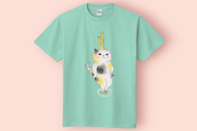 トランペット猫のＴシャツ(ペパーミントグリーン)