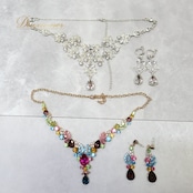 ベリーダンス 小物 まとめ売り 全9点 セット ファンベール ネックレス ピアス アクセサリー 白 赤 黒 緑 青 小道具 ダンス小物 キラキラ 練習 レッスン ストーン グラデーション 民族舞踏 ホワイト系 レッド系 グリーン系 ピンク系 ブルー系