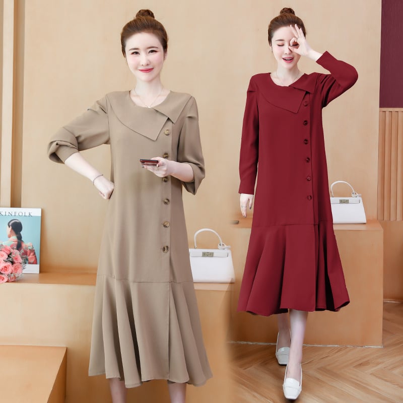 【新作】【送料無料】 マタニティウェア2019秋冬バージョンの新しいファッション非対称人形の襟ルーズプラスサイズのマタニティドレス-アリババ 大きめサイズ オータム 秋物 ウィンター 冬物 expec298053142856