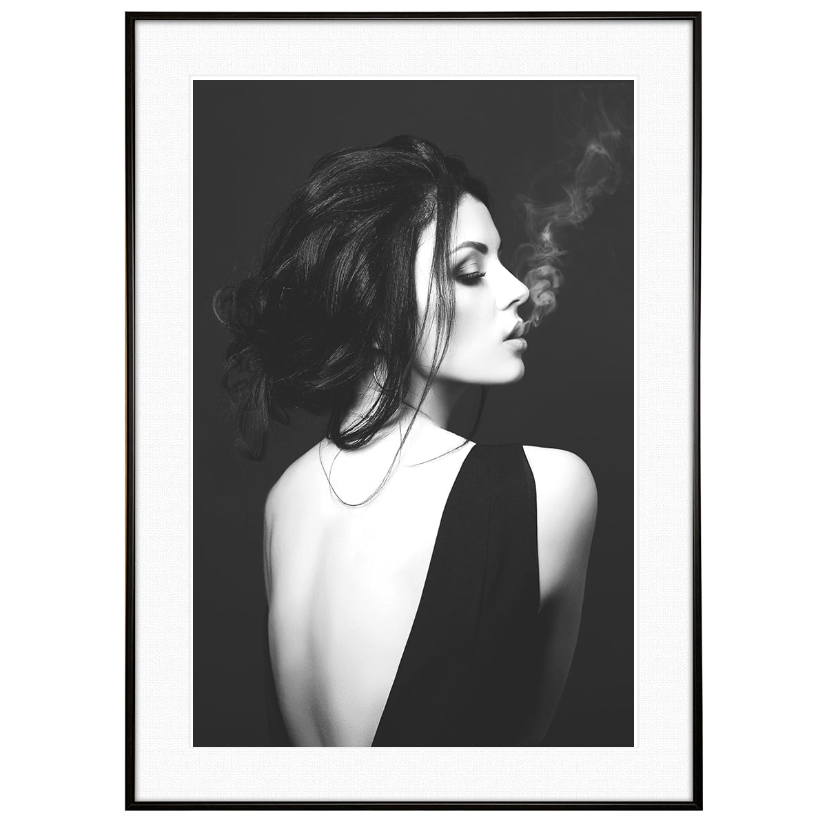 人物写真 煙をはく女性の背中 インテリアアート モノクロポスター額装 AS3677