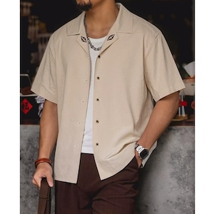 アメリカンレトロ 刺繍ディテールオープンカラーシャツ 11363