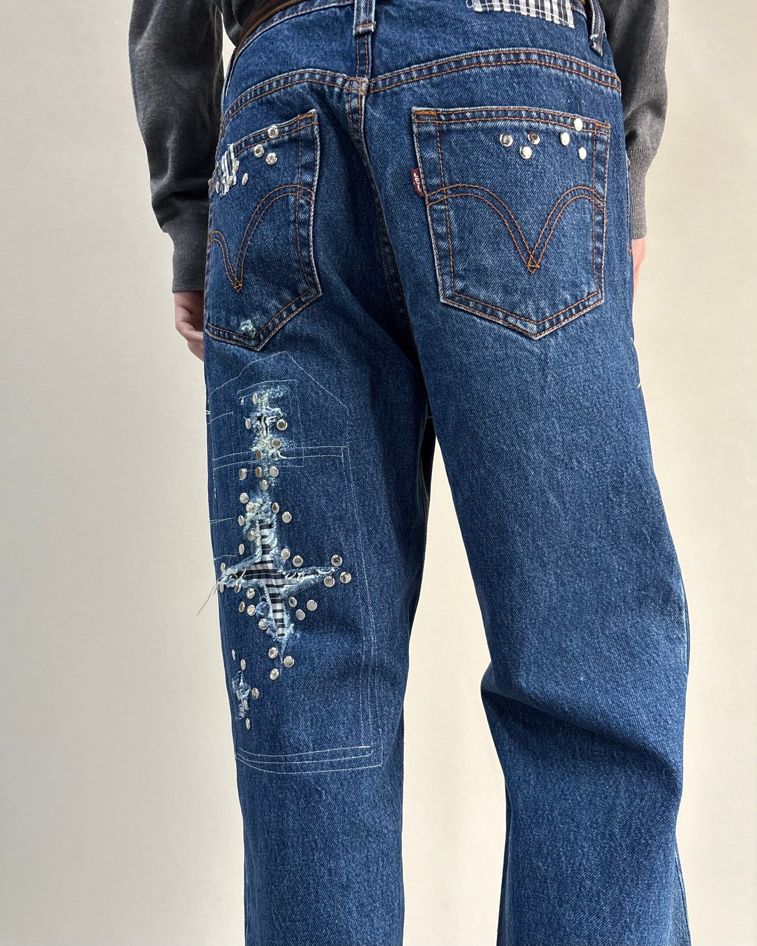 Hannah Creak】Studded Jeans Blue | blendmarket