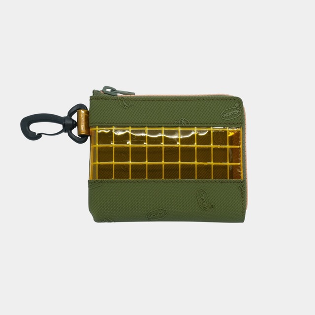 vibram Lzip wallet (khaki×orange) with orange glowing zip