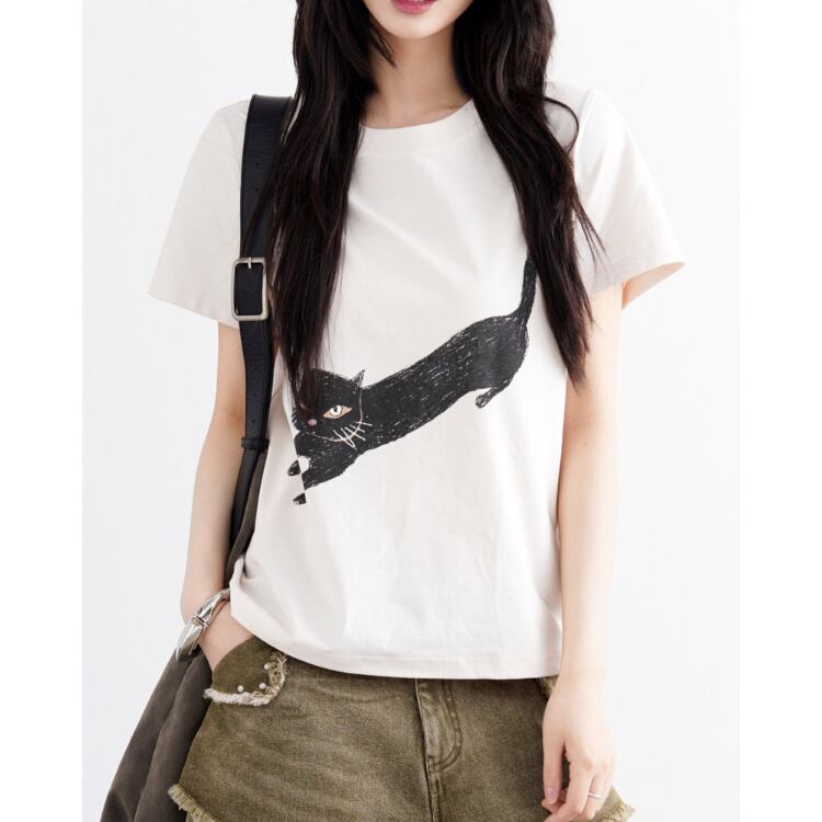 プリント 半袖 クルーネック Tシャツ ◆2col L60049