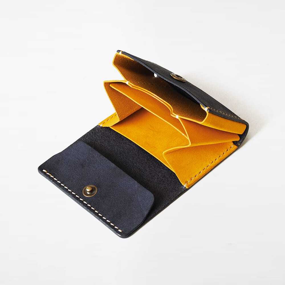 カードがたくさん入る ミニ財布【ネイビー×イエロー】（在庫あり