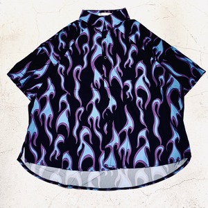 FIRE PRINT SHIRT トップス 柄シャツ 半袖シャツ オーバーサイズ ルーズシルエット 韓国ファッション 海外ファッション メンズコーデ ストリート