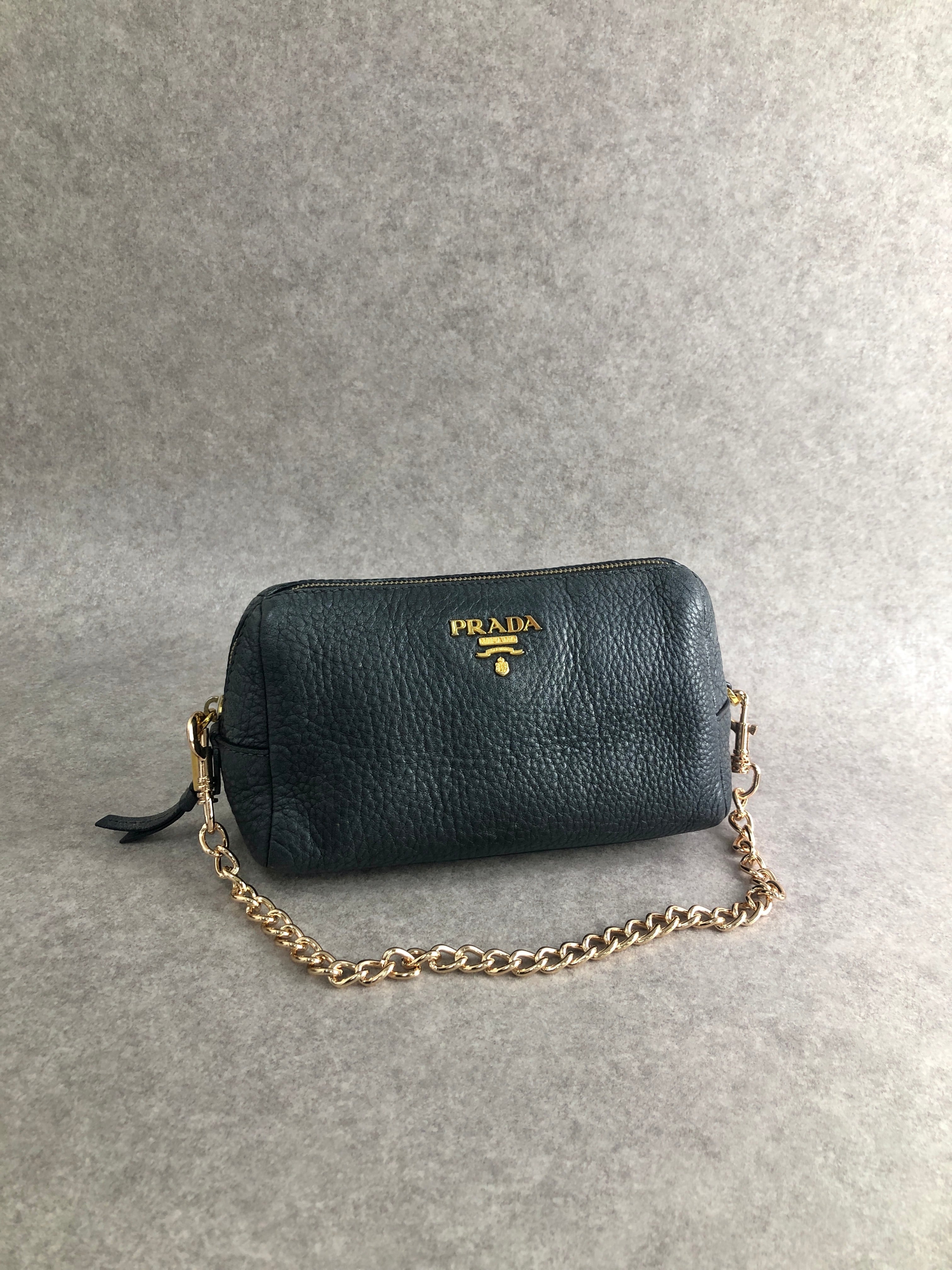 PRADA プラダ ハンドバッグ ネイビー ロゴ レザー ミニバッグ vintage