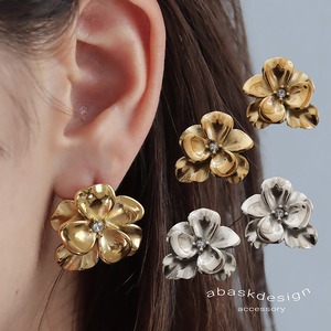 【ネコポス便】ピアス フラワーピアス 大きめ 大ぶり ビジュー 金属アレルギー対応 サージカルステンレス ブライダル ステンレスピアス レディース シルバー ゴールド ピアス 2354