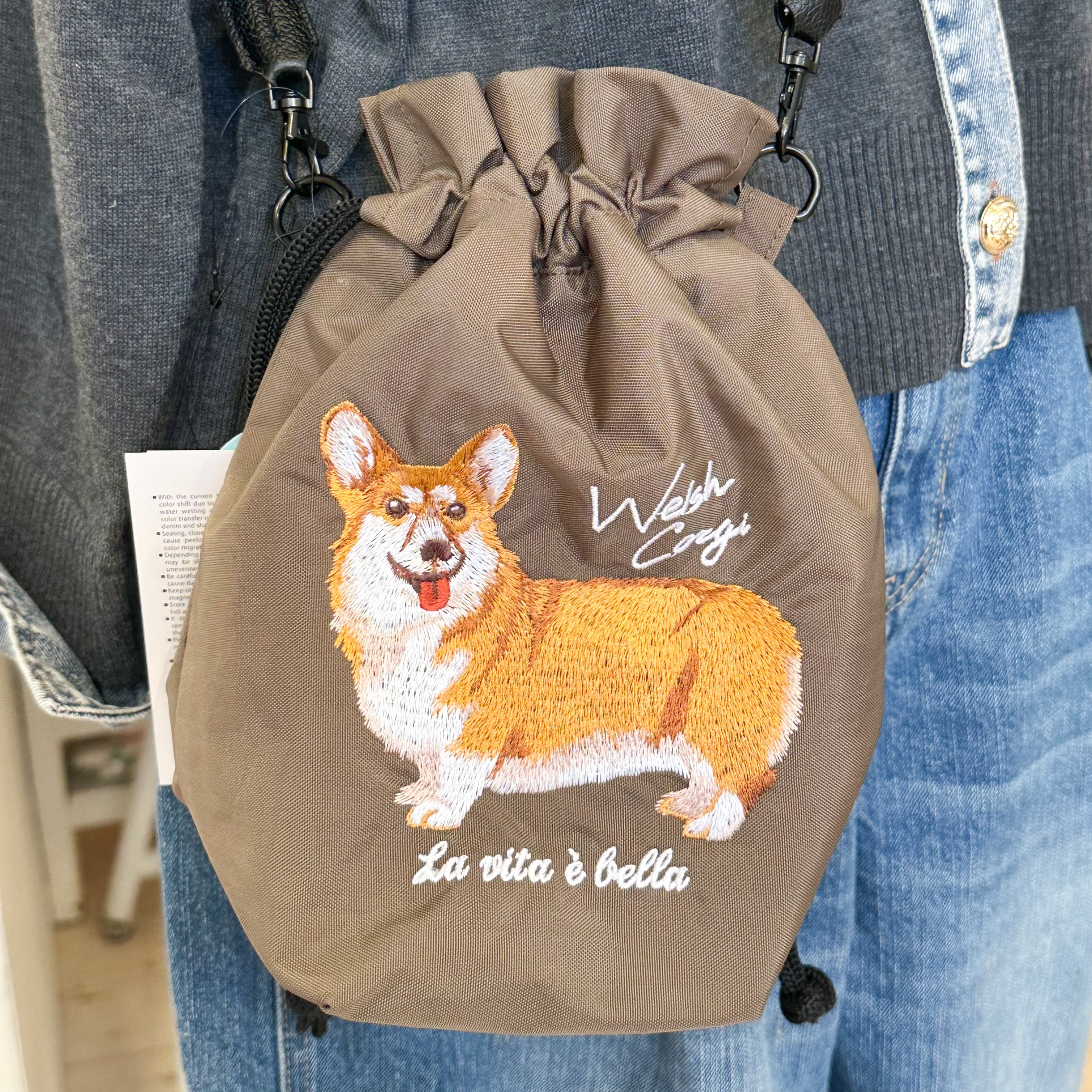 アニマル刺繍コードショルダー コーギー