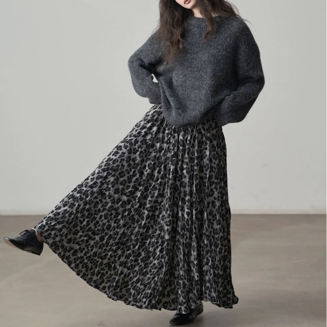Leopard pleated long skirt C1351