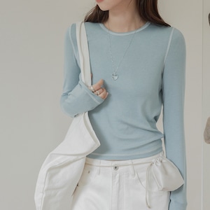 Contrast Stitch Long Sleeve Tee T3707