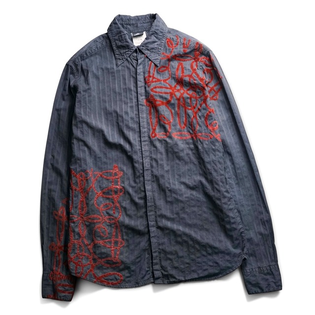 "Versace" velvet embroidery striped shirt "made in ITALY"