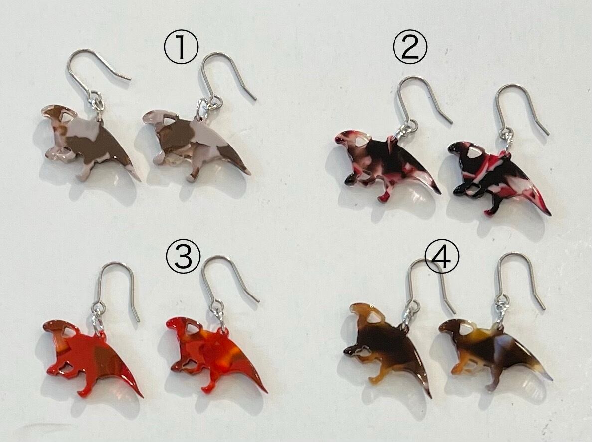 ☆恐竜ピアス☆パラサウロロフス【メガネ産地福井～メガネ素材で作った 