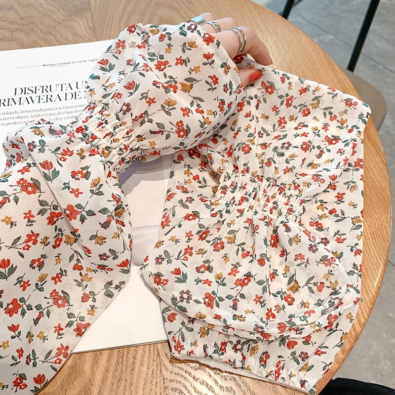 ルーズスタンダードフローラルシフォンサマー薄手グローブ レトロ 夏物 花柄 シルク ブラック・アイド・ピーズ73455819643