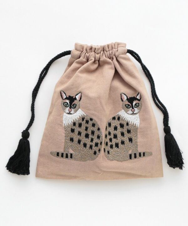 ツインキャット刺繍巾着 20×23cm M26-1958BE