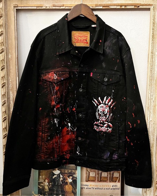 Levi's " rock design hand painted " black denim jacket 【L】