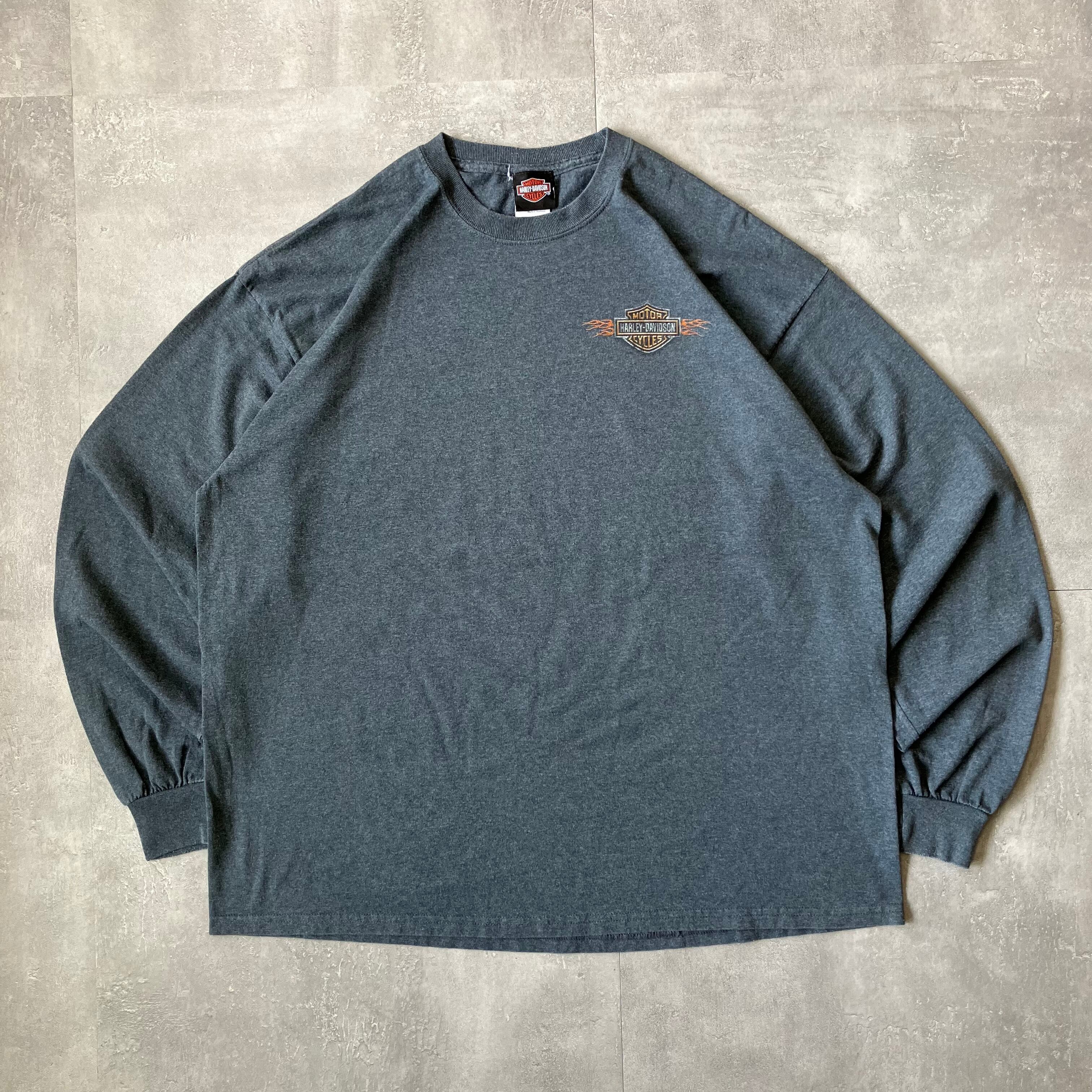 《XXL size》Harley-Davidson ハーレーダビッドソン ロングスリーブTシャツ 両面プリント グレー No.3216