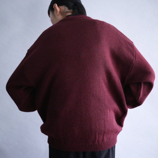 fake suede switching and 3D cable knit design loose silhouette 5b cardigan（made in italy）