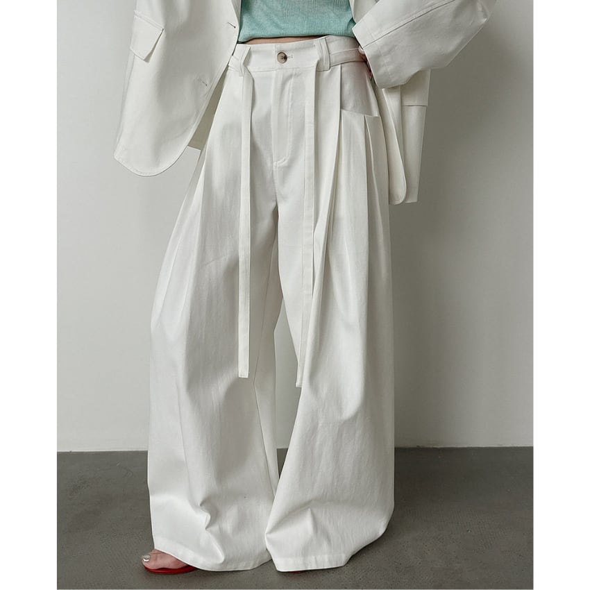 belted pleated casual pants　J00525