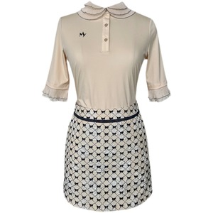 ミドルスリーブ　ベージュ　半袖　スカート　リボン　セットアップ