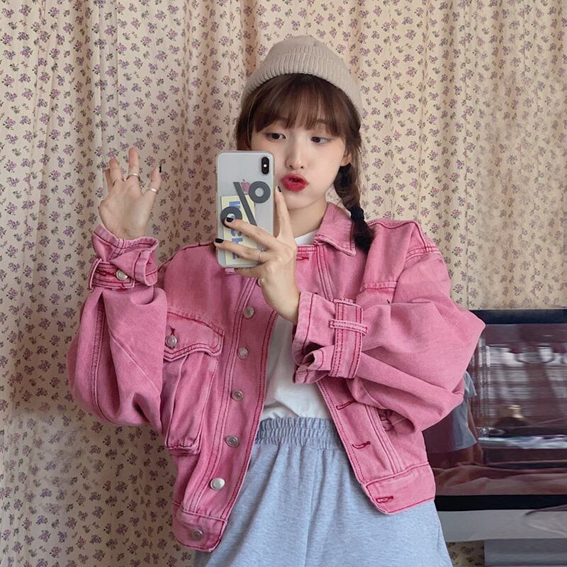 ジャケット スプリングオータムカーディガンスタンダードスタイル長袖スリーブトップス ロング ピンク レトロ 春物 秋物 試着室58761135728