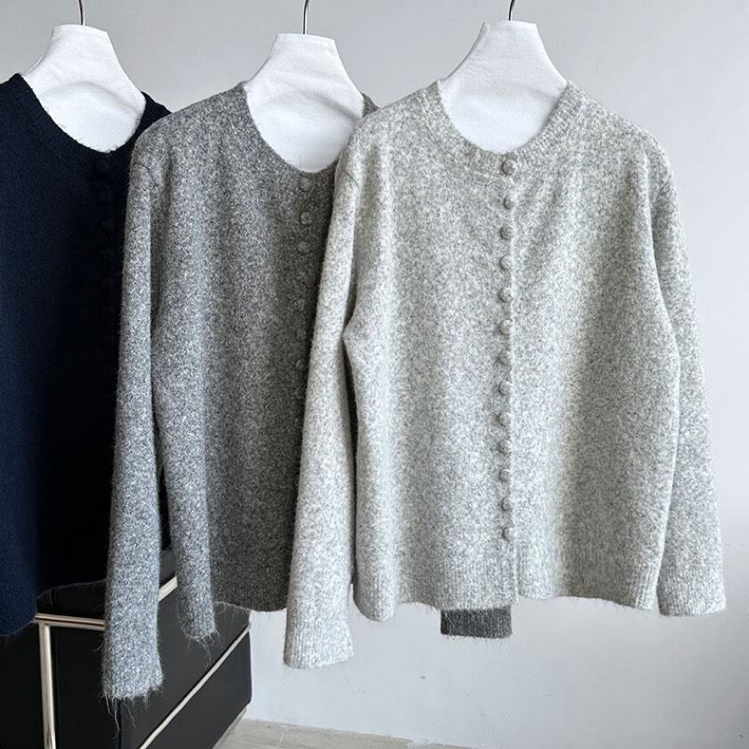 covered button round neck knit cardigan m0149