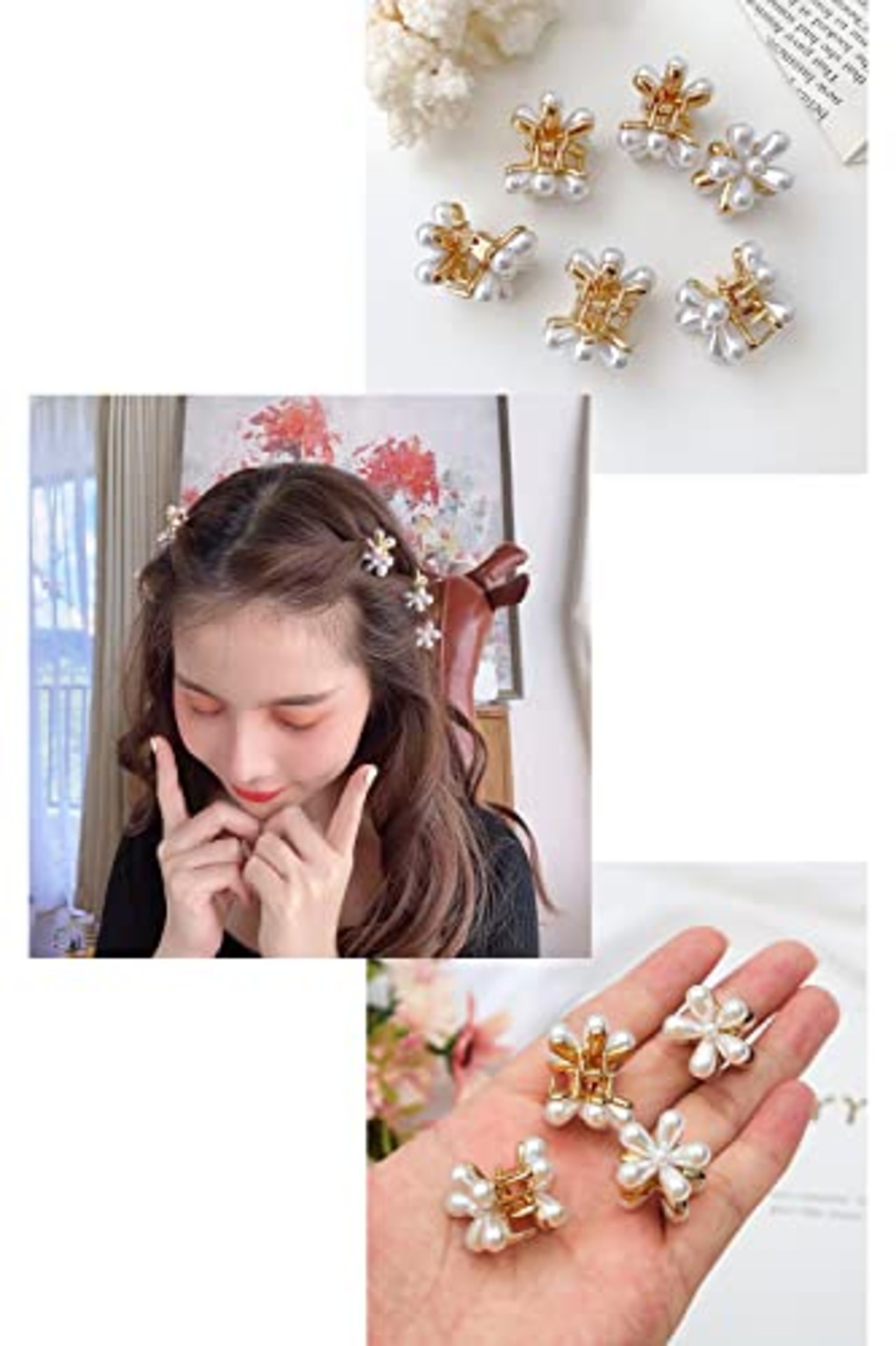 LIKENNY ミニヘアクリップ ヘアピン 花 前髪クリップ 真珠のヘアクリップ ヘアアクセサリー 可愛い 髪飾り バンスクリップ 髪留め 子供 誕生日 卒業式 入学式 結婚式 10個入り