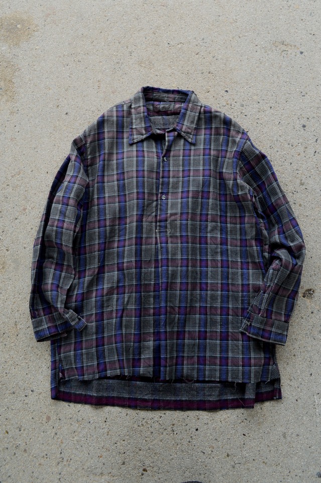 Euro Vintage 1960's-70's French Work Multi Color Nep Cotton Flannel Pullover Shirt PURPLE×CHARCOAL Check Patern ユーロビンテージ フレンチワーク ワークシャツ