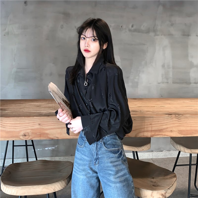 サブカル 服 地雷系 通販 シャツ 透かし ゴシック ローズ 花柄 闇かわいい きれいめ 韓国ファッション