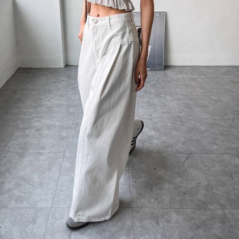 high-waist draped denim pants W00026