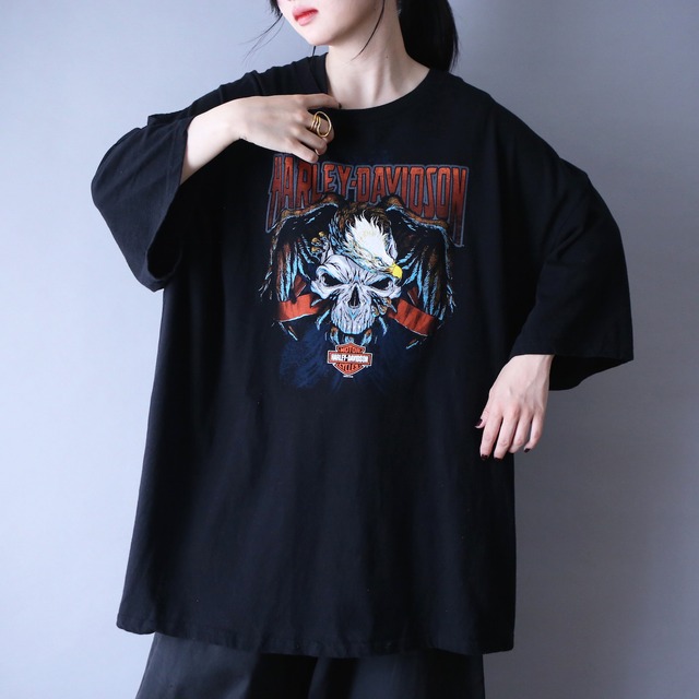 "HARLEY-DAVIDSON" scull×eagle printed super over silhouette l/s tee