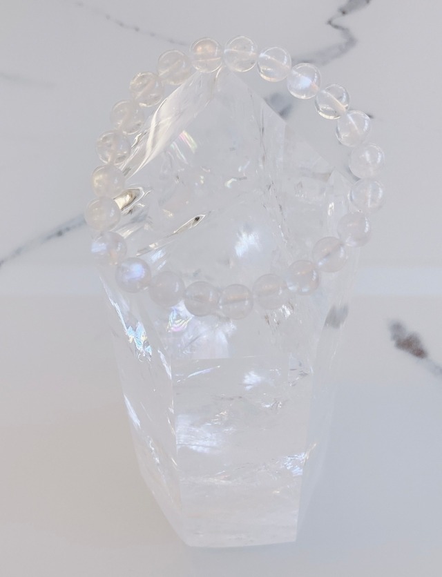 ホワイトラブラドライト（レインボームーンストーン）　8mm　16cm　＝新しい自分に挑戦する勇気や実行力を与える＝　45-1-1