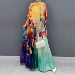 Butterfly Colorful Gradient Pleats Dress / バタフライ カラフル グラデーション プリーツ ワンピース